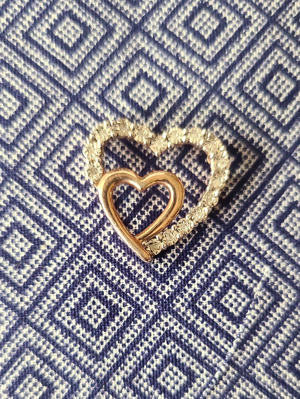 Rose Gold over 925 silver Heart Double-Outline Pendant with Crystal Accents